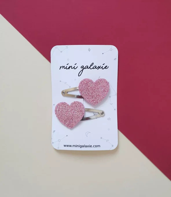 Barrettes glitter coeur rose